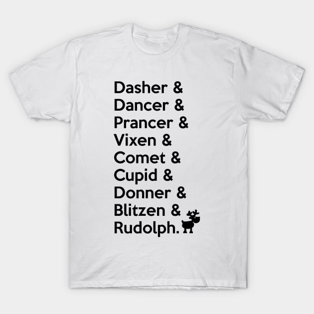 Christmas Santa Claus' Reindeer Names T-Shirt by nektarinchen